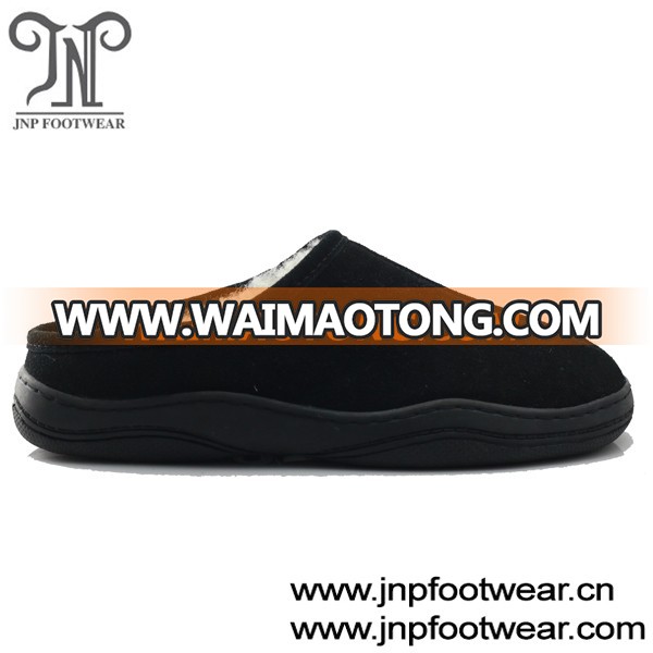 Leather upper sheep wool lined wholesale custom logo slippers for men