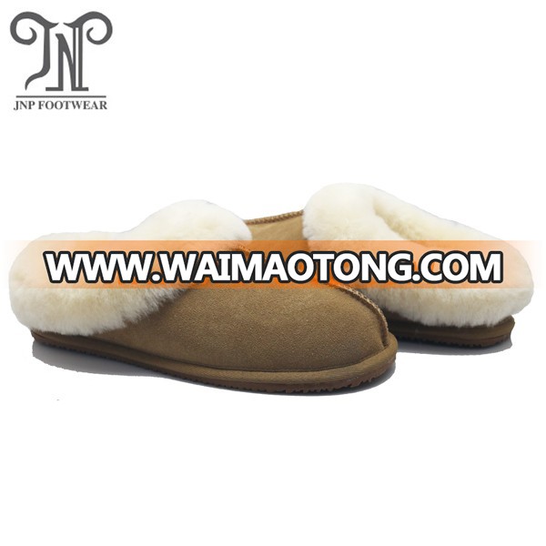 Ladies anti slip sheepskin leather indoor slipper